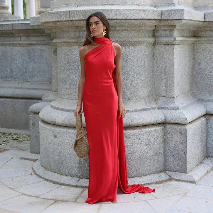 Vestito lungo donna drappeggiato con spallina unica