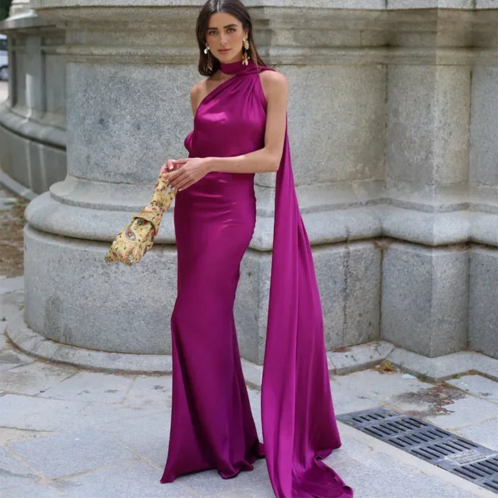 Vestito lungo donna drappeggiato con spallina unica