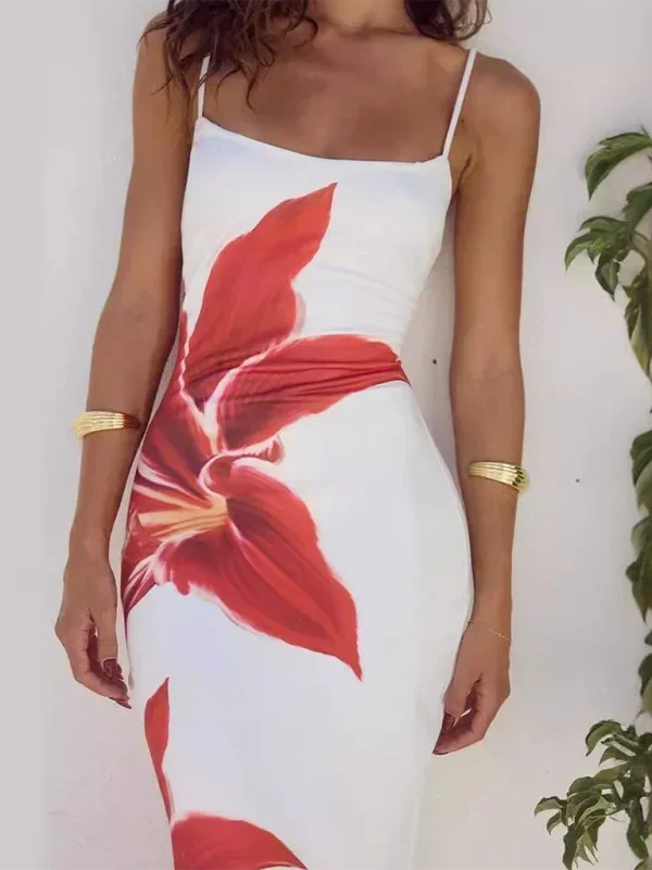 Vestito lungo donna con spalline sottili e stampa floreale