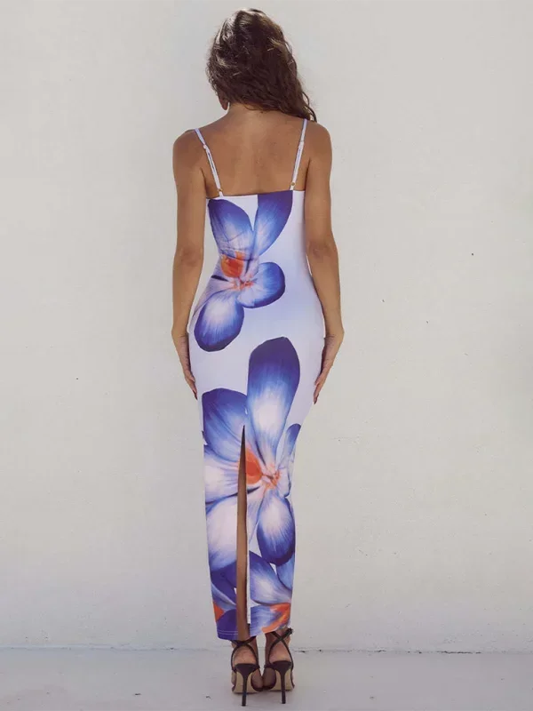 Vestito lungo donna con spalline sottili e stampa floreale