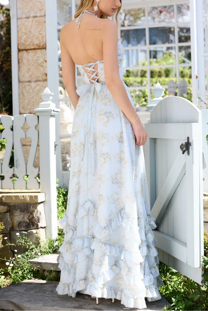 Vestito lungo da donna floreale con spacco