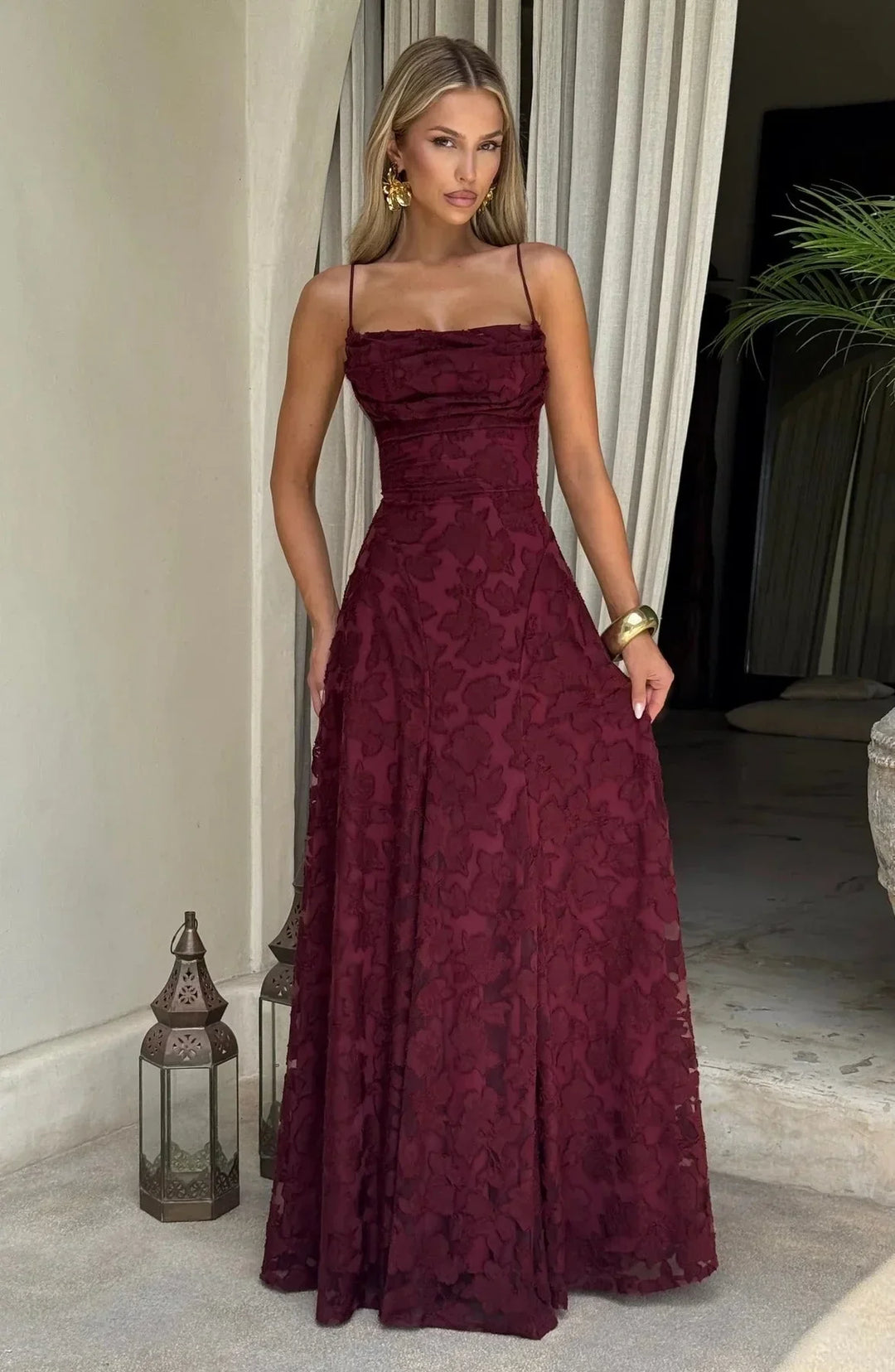 Vestito lungo da donna floreale senza maniche