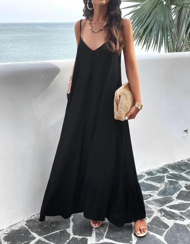 Vestito lungo donna fluido con scollo a V chic