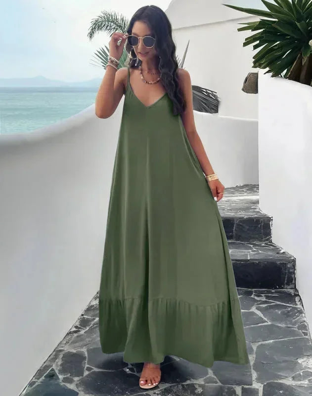 Vestito lungo donna fluido con scollo a V chic