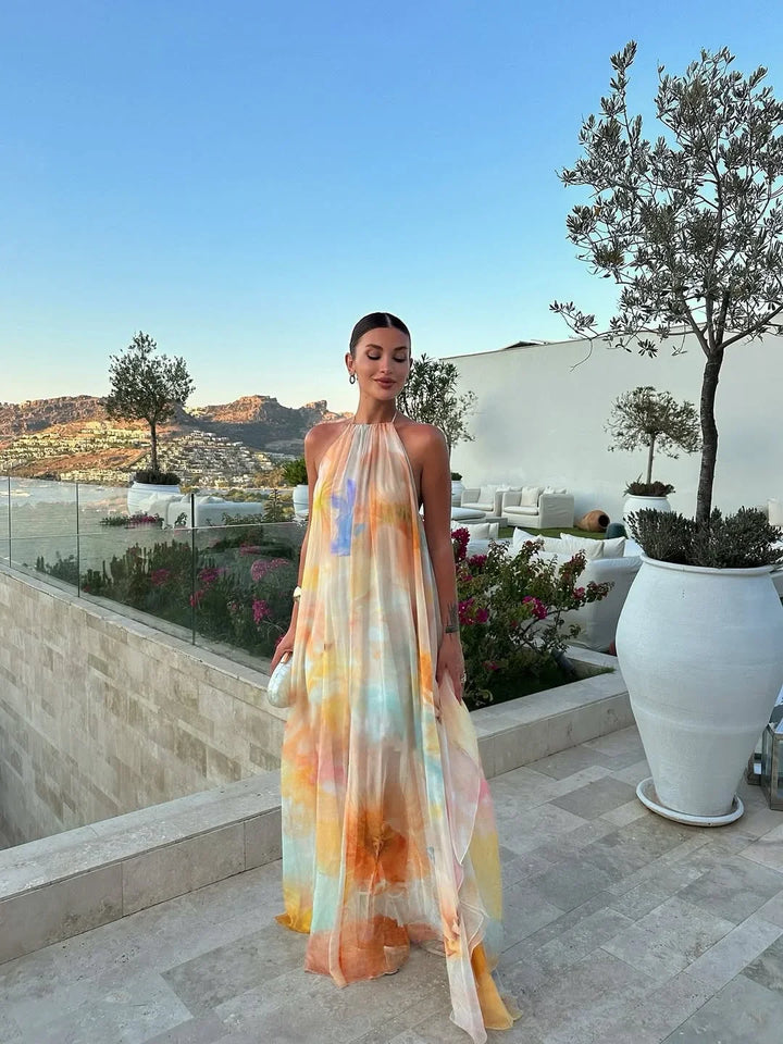 Vestito lungo donna stampato schiena nuda