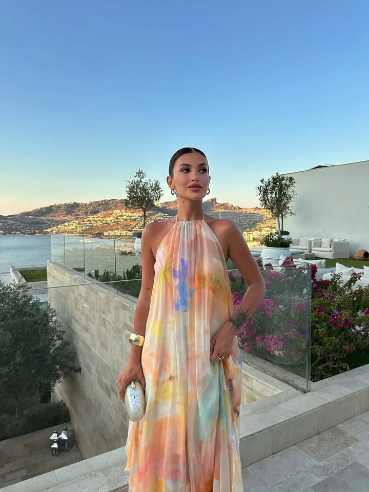 Vestito lungo donna stampato schiena nuda