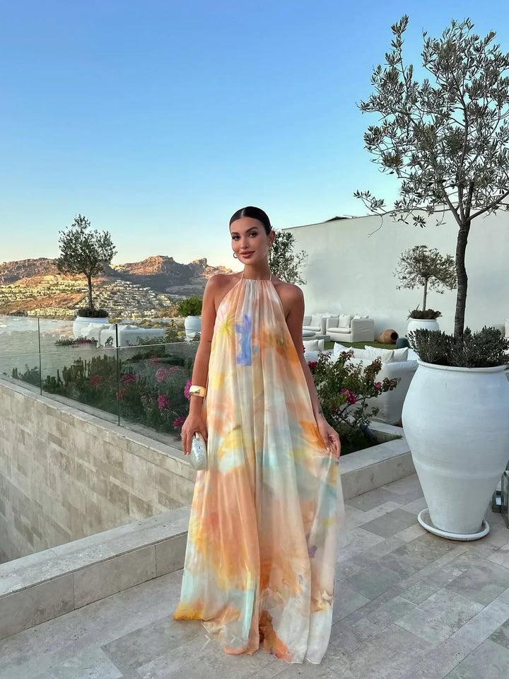 Vestito lungo donna stampato schiena nuda