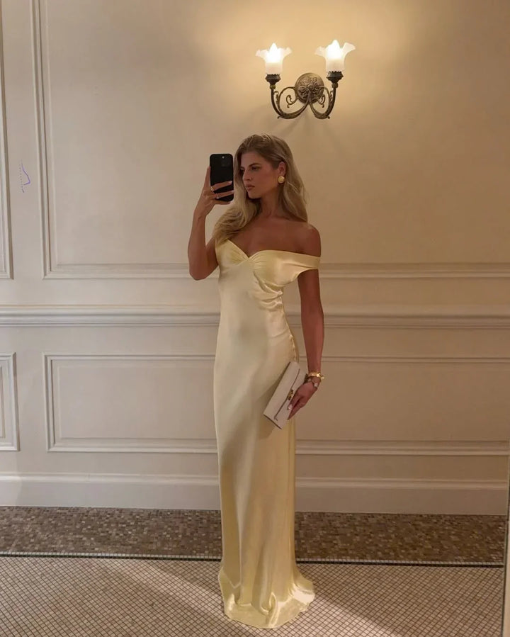 Vestito lungo donna giallo a spalle scoperte