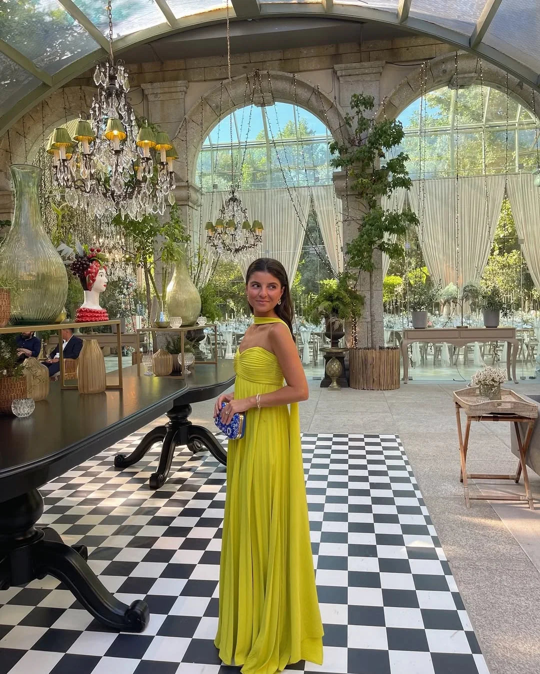 Vestito lungo donna giallo plissettato