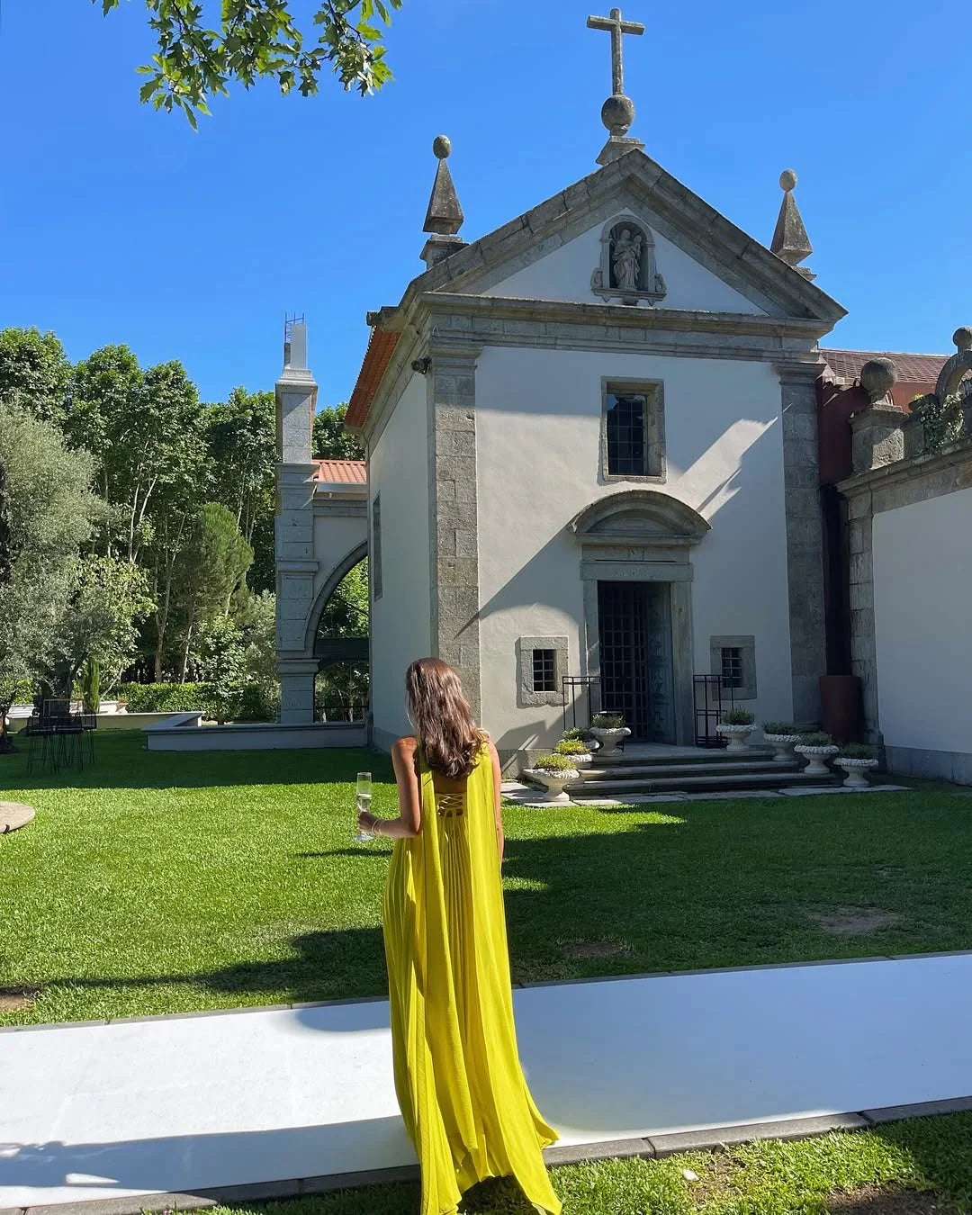 Vestito lungo donna giallo plissettato