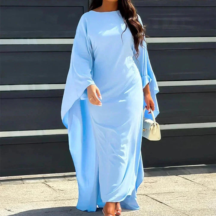 Vestito lungo da donna con maniche lunghe drappeggiate e fluide