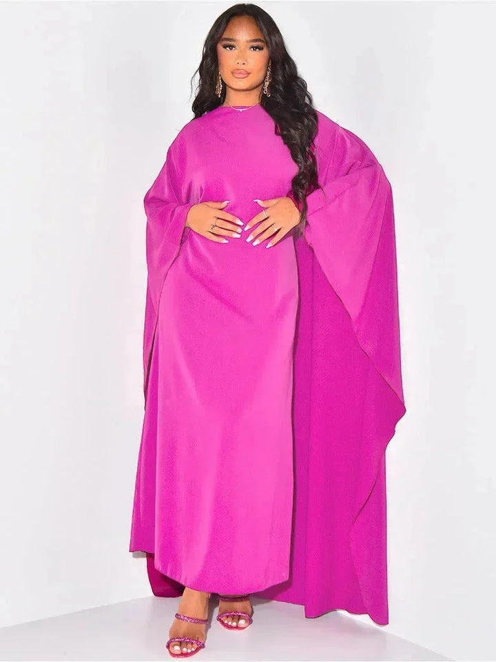 Vestito lungo da donna con maniche lunghe drappeggiate e fluide