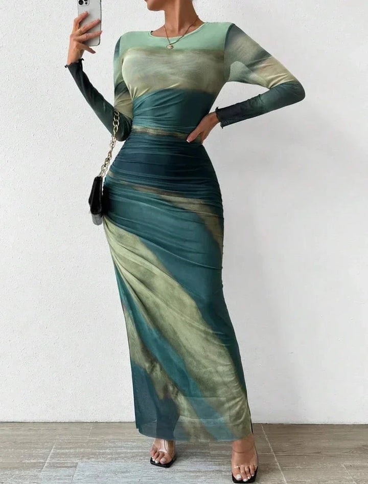 Vestito lungo donna a maniche lunghe e motivo unico