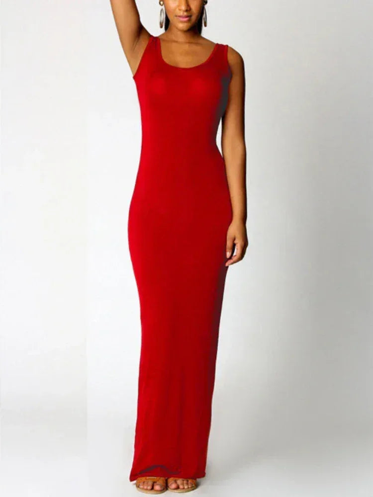 Vestito lungo donna con spalline larghe