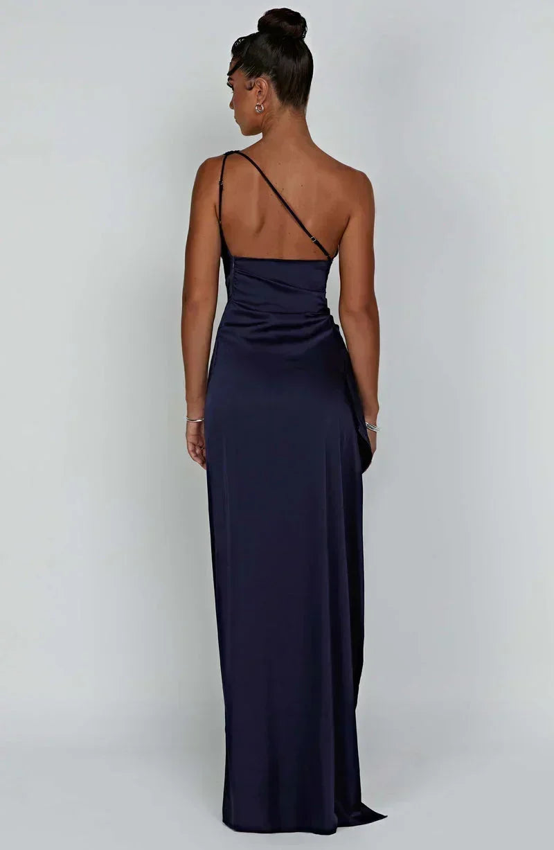 Vestito lungo donna nero asimmetrico