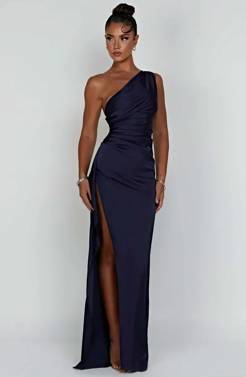 Vestito lungo donna nero asimmetrico