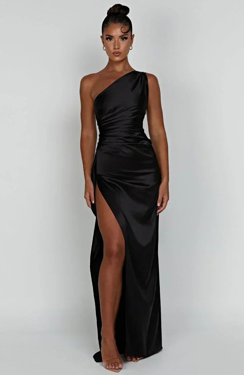 Vestito lungo donna nero asimmetrico