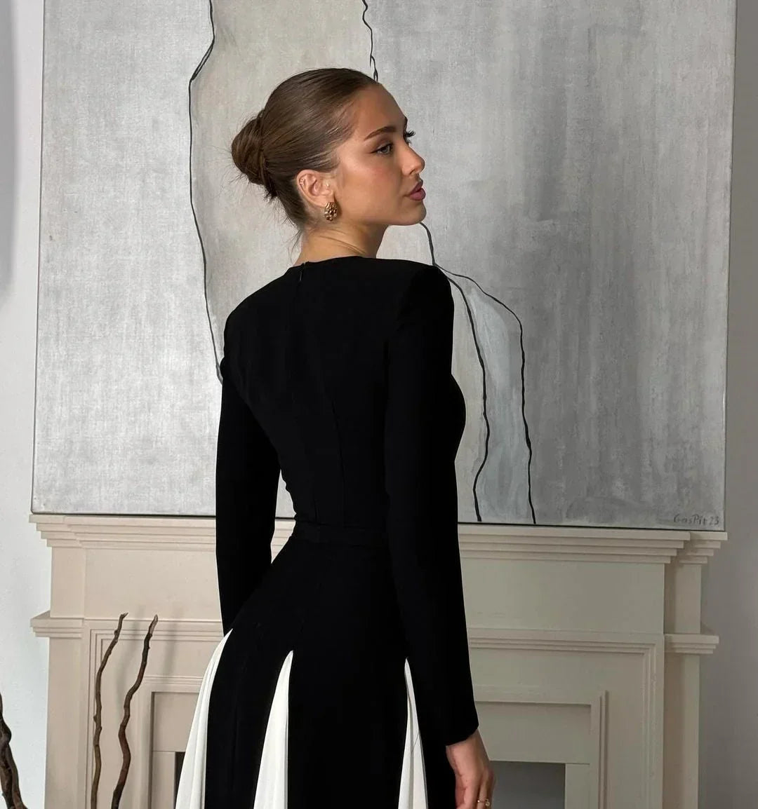 Vestito lungo donna nero plissettato