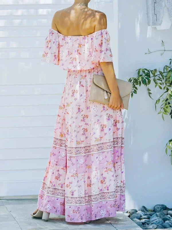 Vestito lungo donna con Spalle scoperte e motivi floreali