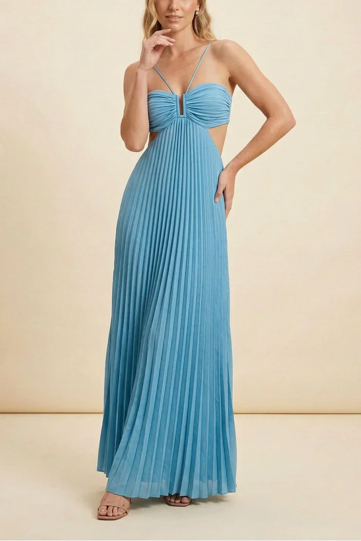 Vestito lungo da donna plissettato schiena nuda