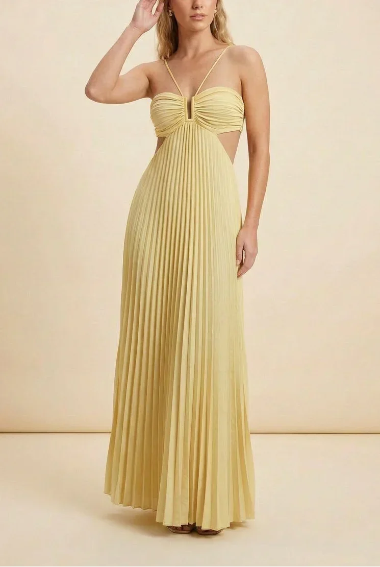 Vestito lungo da donna plissettato schiena nuda