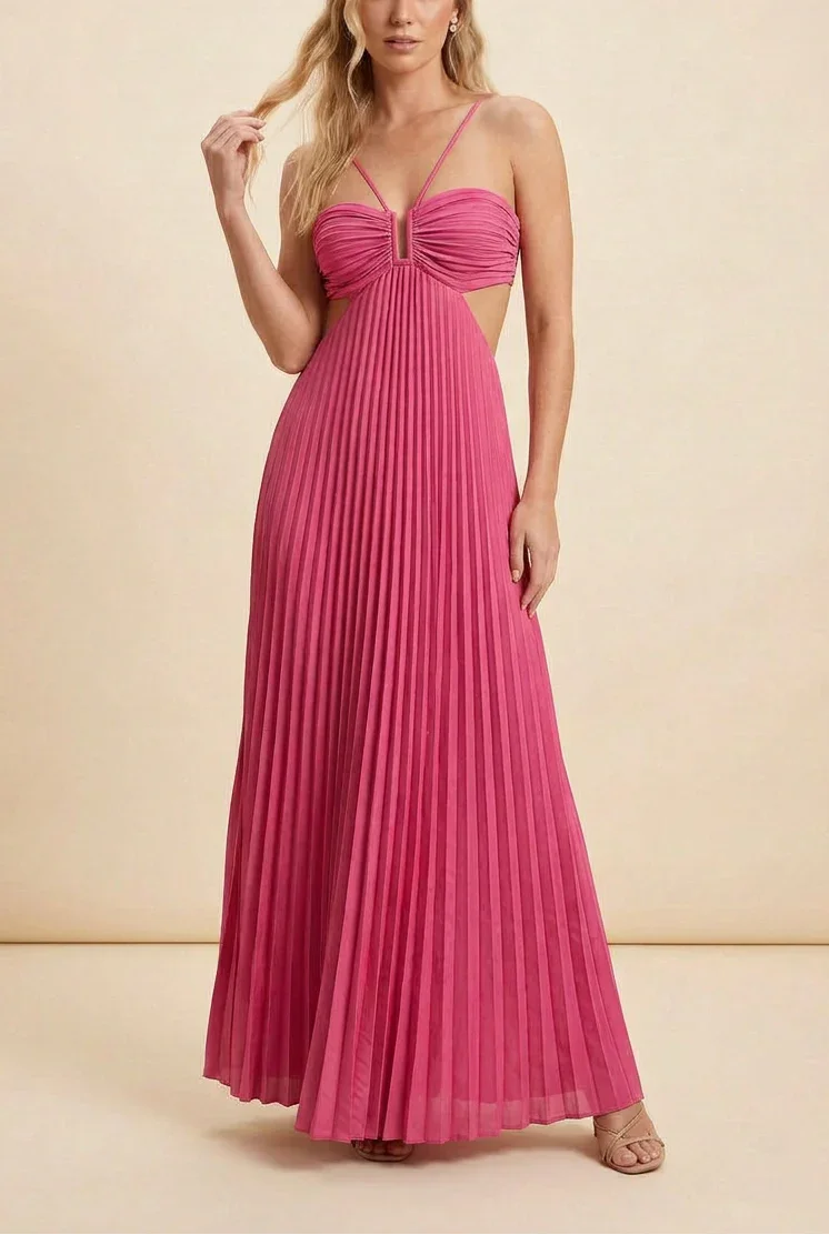 Vestito lungo da donna plissettato schiena nuda