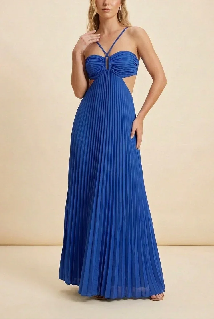 Vestito lungo da donna plissettato schiena nuda