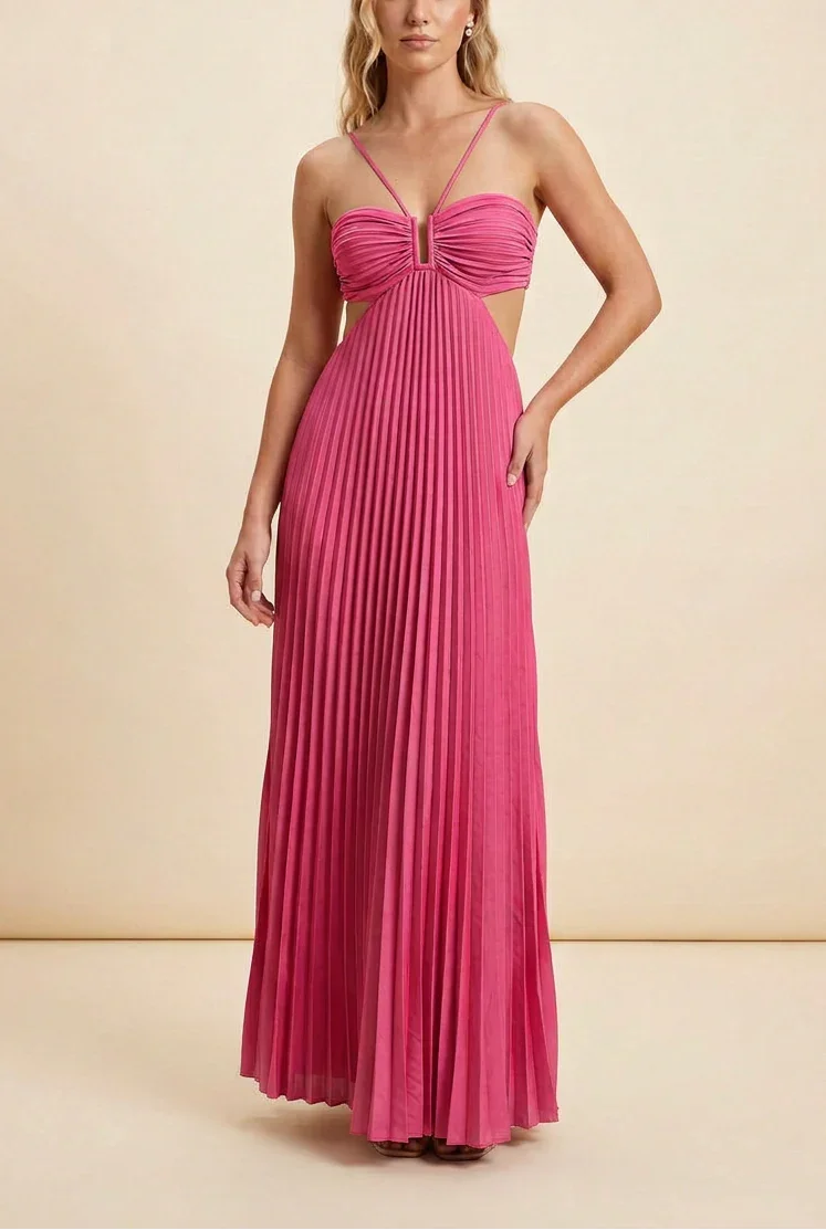 Vestito lungo da donna plissettato schiena nuda