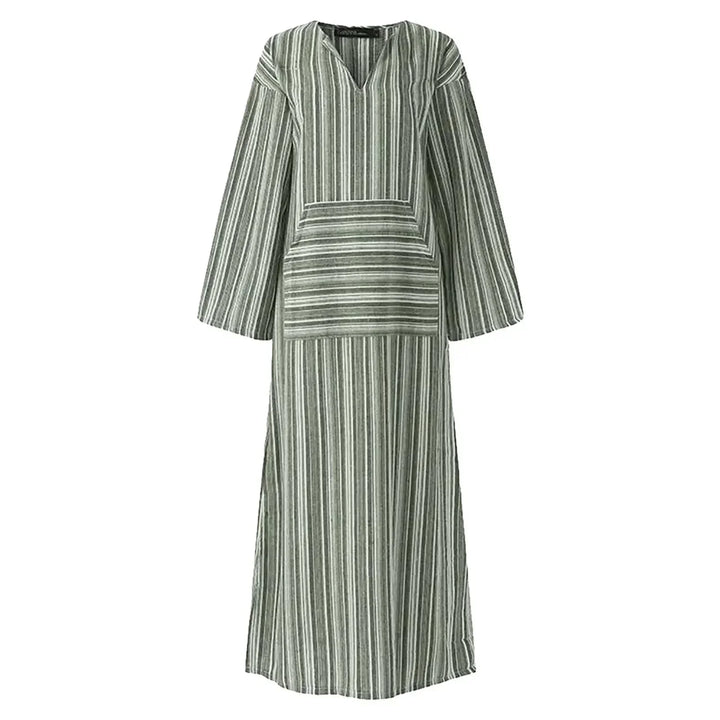Vestito lungo donna a righe con scollo a V e tasche