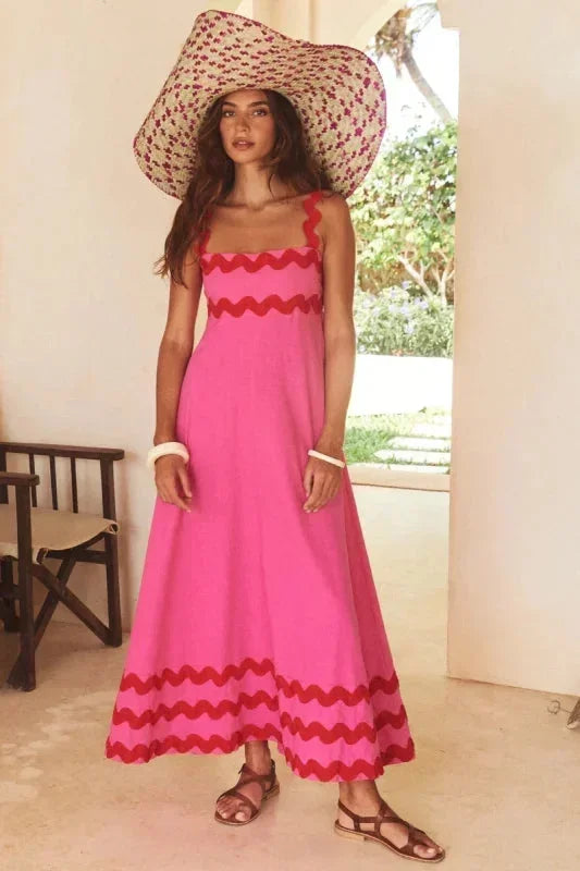 Vestito lungo donna senza maniche con bordo ondulato