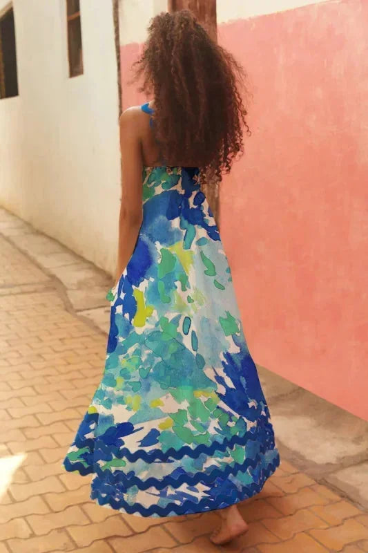 Vestito lungo donna senza maniche con bordo ondulato