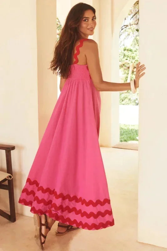 Vestito lungo donna senza maniche con bordo ondulato