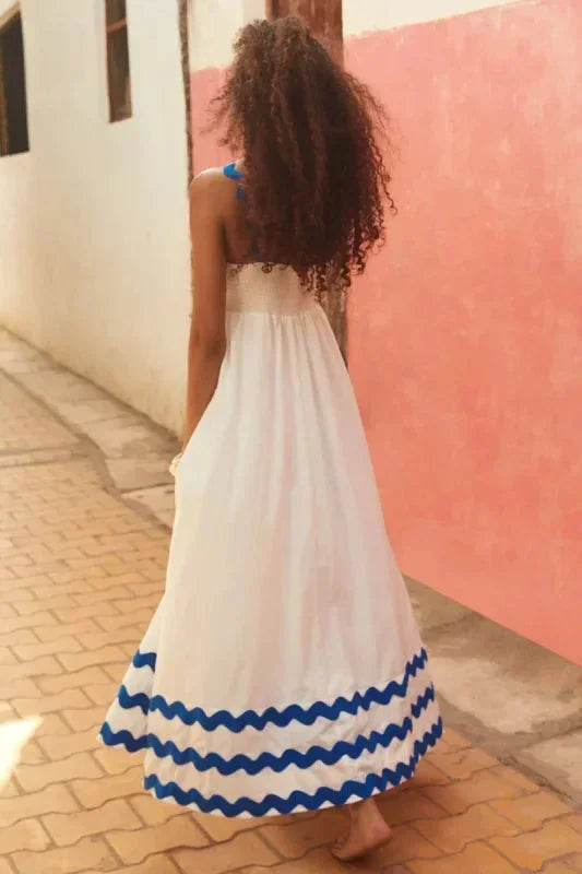 Vestito lungo donna senza maniche con bordo ondulato