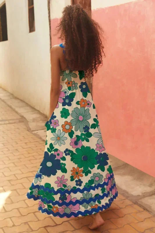 Vestito lungo donna senza maniche con bordo ondulato