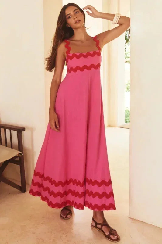 Vestito lungo donna senza maniche con bordo ondulato