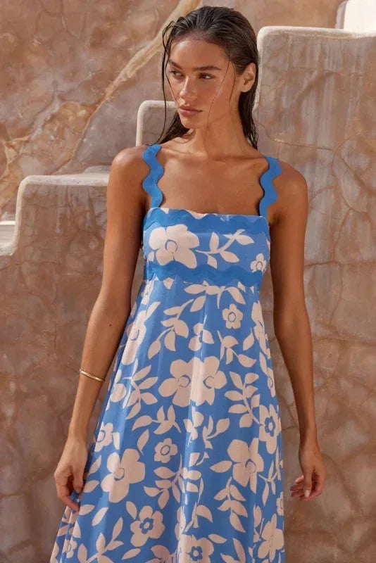 Vestito lungo donna senza maniche con bordo ondulato