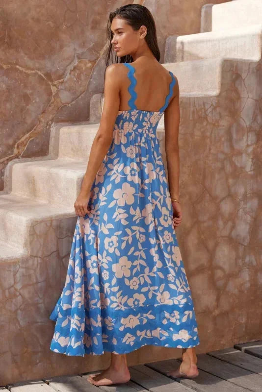 Vestito lungo donna senza maniche con bordo ondulato