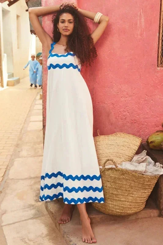 Vestito lungo donna senza maniche con bordo ondulato