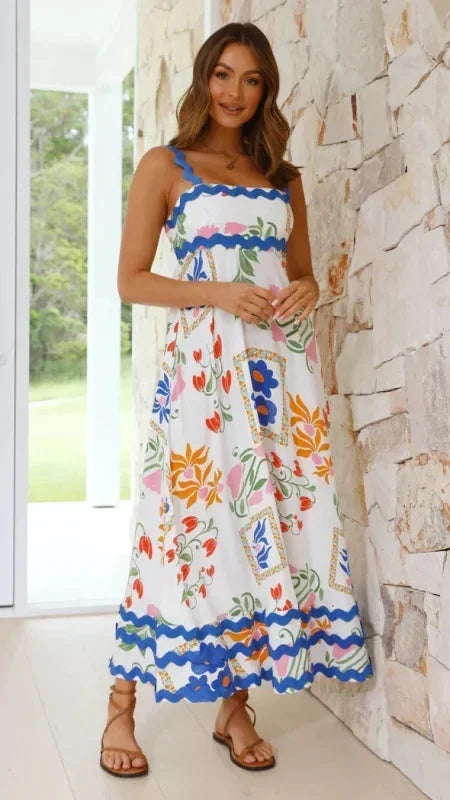 Vestito lungo donna senza maniche con bordo ondulato