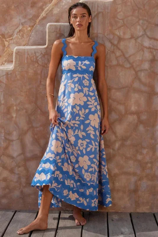 Vestito lungo donna senza maniche con bordo ondulato