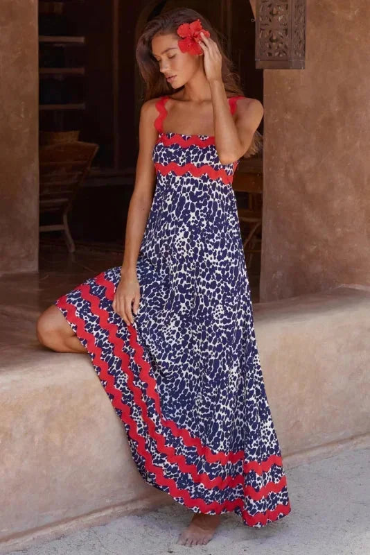 Vestito lungo donna senza maniche con bordo ondulato
