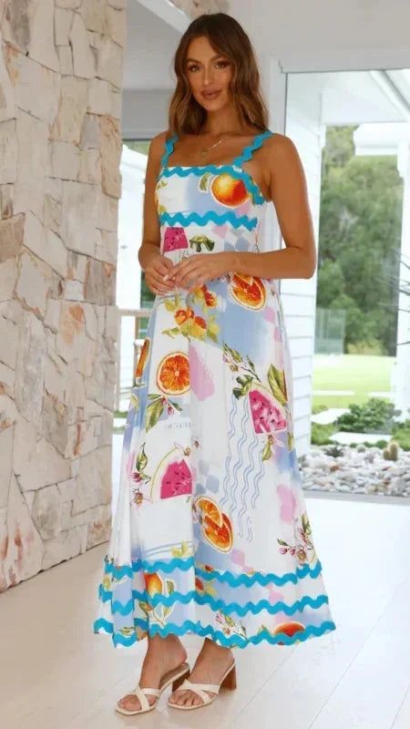 Vestito lungo donna senza maniche con bordo ondulato