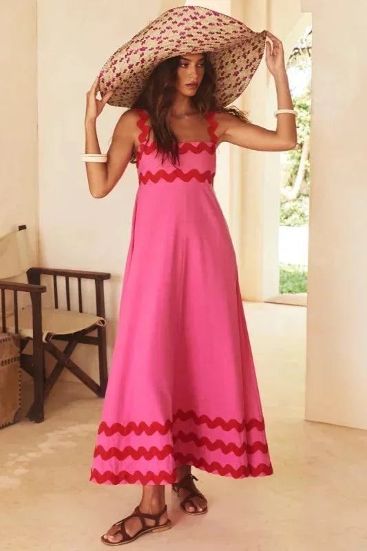 Vestito lungo donna senza maniche con bordo ondulato
