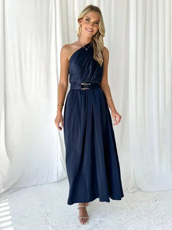 Vestito lungo donna a una Spalla con cintura
