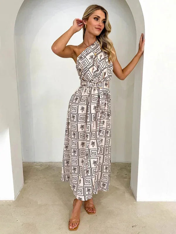 Vestito lungo donna a una Spalla con cintura