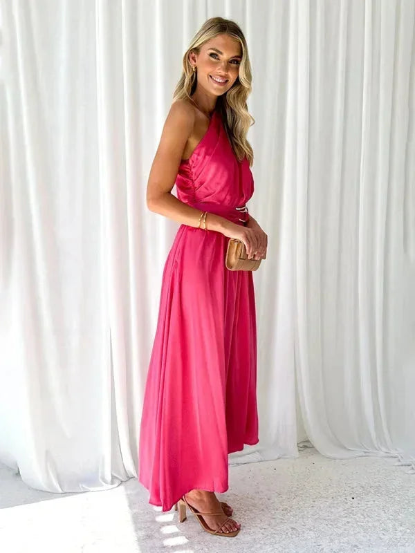 Vestito lungo donna a una Spalla con cintura