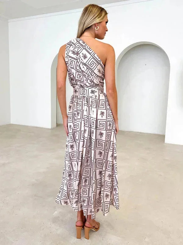 Vestito lungo donna a una Spalla con cintura
