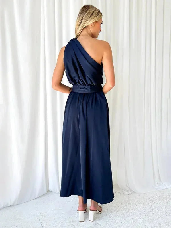 Vestito lungo donna a una Spalla con cintura