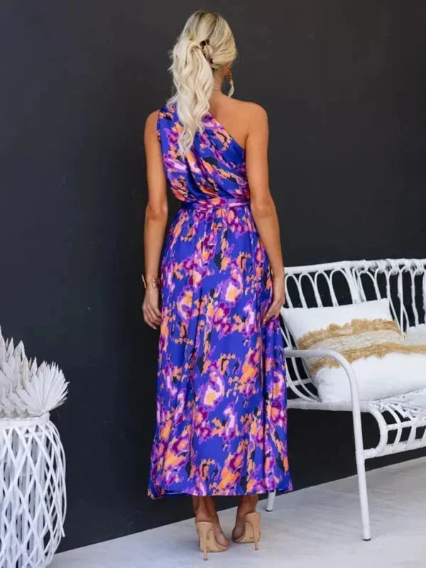 Vestito lungo donna a una Spalla con cintura