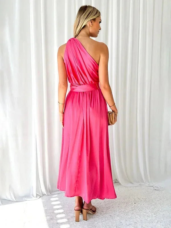 Vestito lungo donna a una Spalla con cintura